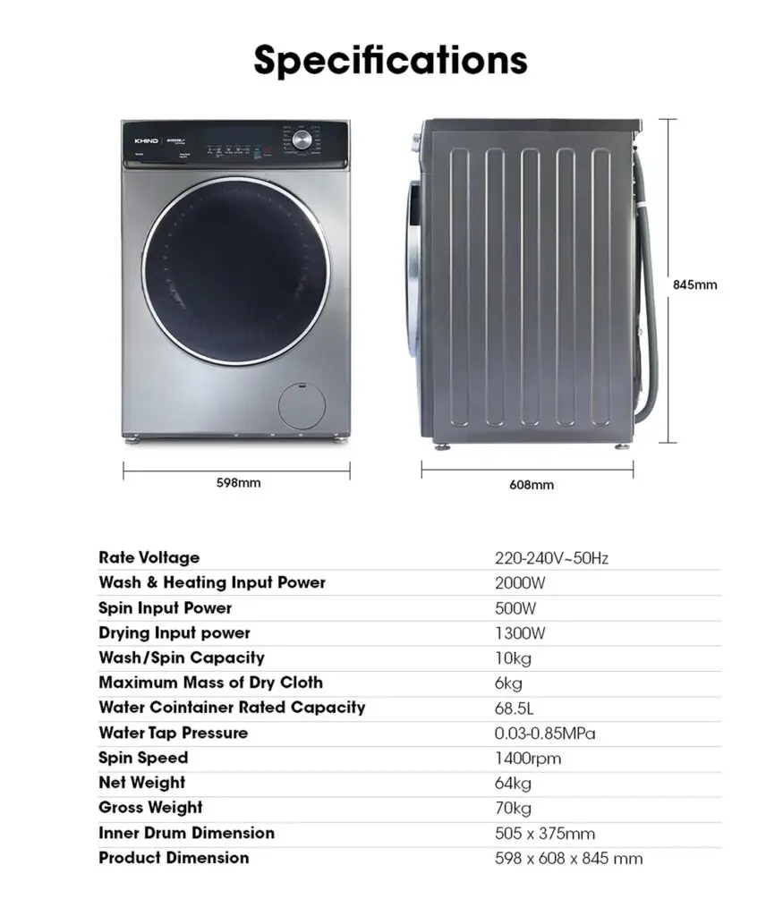 Spesifikasi Khind 2 In 1 Washer Dryer