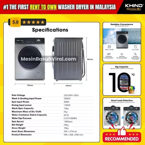 Khind Washer Dryer 2 In 1 (WD1438) - Image 5