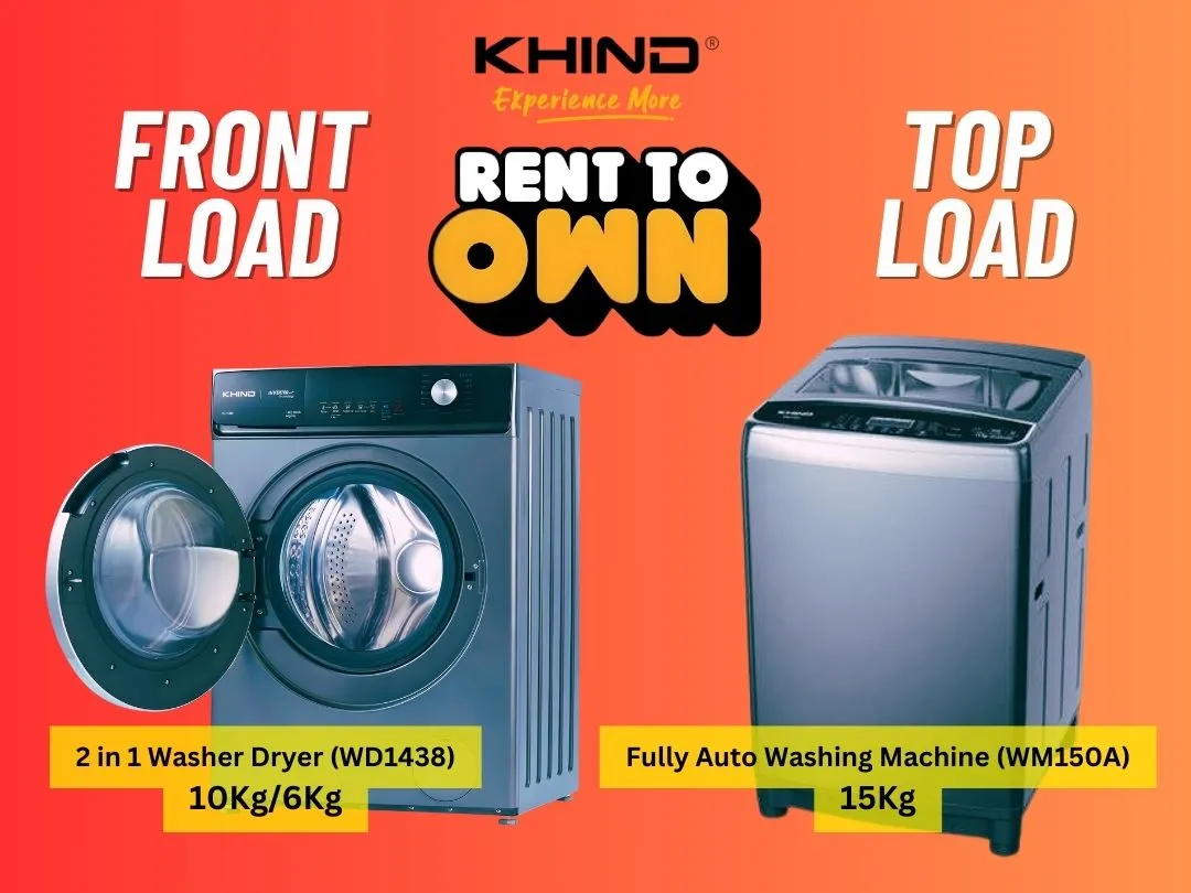 Mesin Basuh Ansuran Rent To Own Khind - Front Load & Top Load